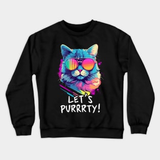 Party Cat in Sunglasses Men Women 90s Retro Pun Funny Cat Crewneck Sweatshirt